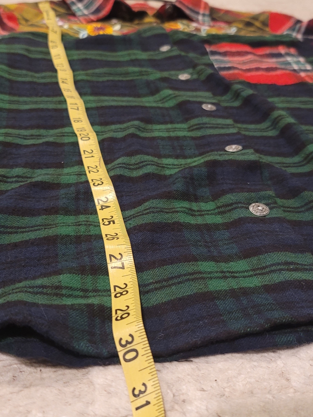 Vintage Floral Embroidered Western Colorblock Plaid Shirt Cottage Cabincore XL - Picture 6 of 7